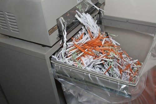 Cubic yard container with mixed construction debris on site